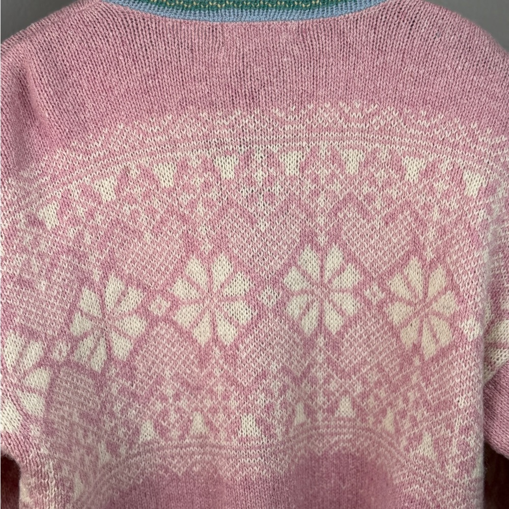 Vintage 80’s Eddie Bauer Wool Pink Fair Isle Cardigan Made in USA Size S - Picture 4 of 7